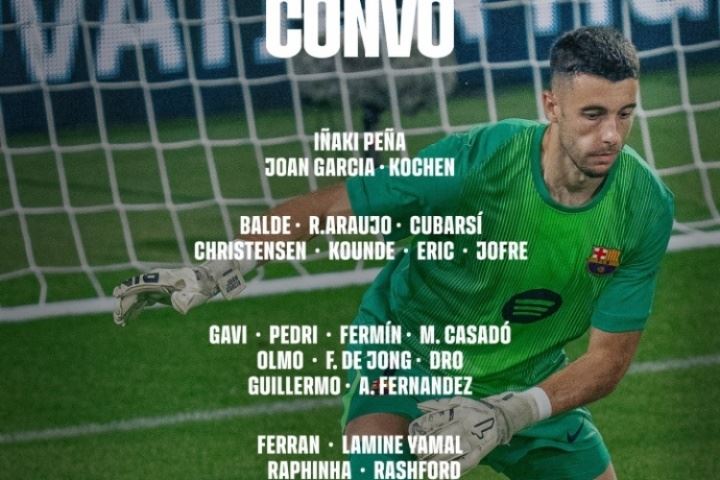 巴萨公布西甲首轮大名单：加西亚、拉什福德在列，无什琴斯尼莱万