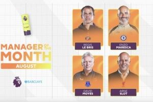 英超8月最佳主帅候选：斯洛特、马雷斯卡、莫耶斯&布里斯入围